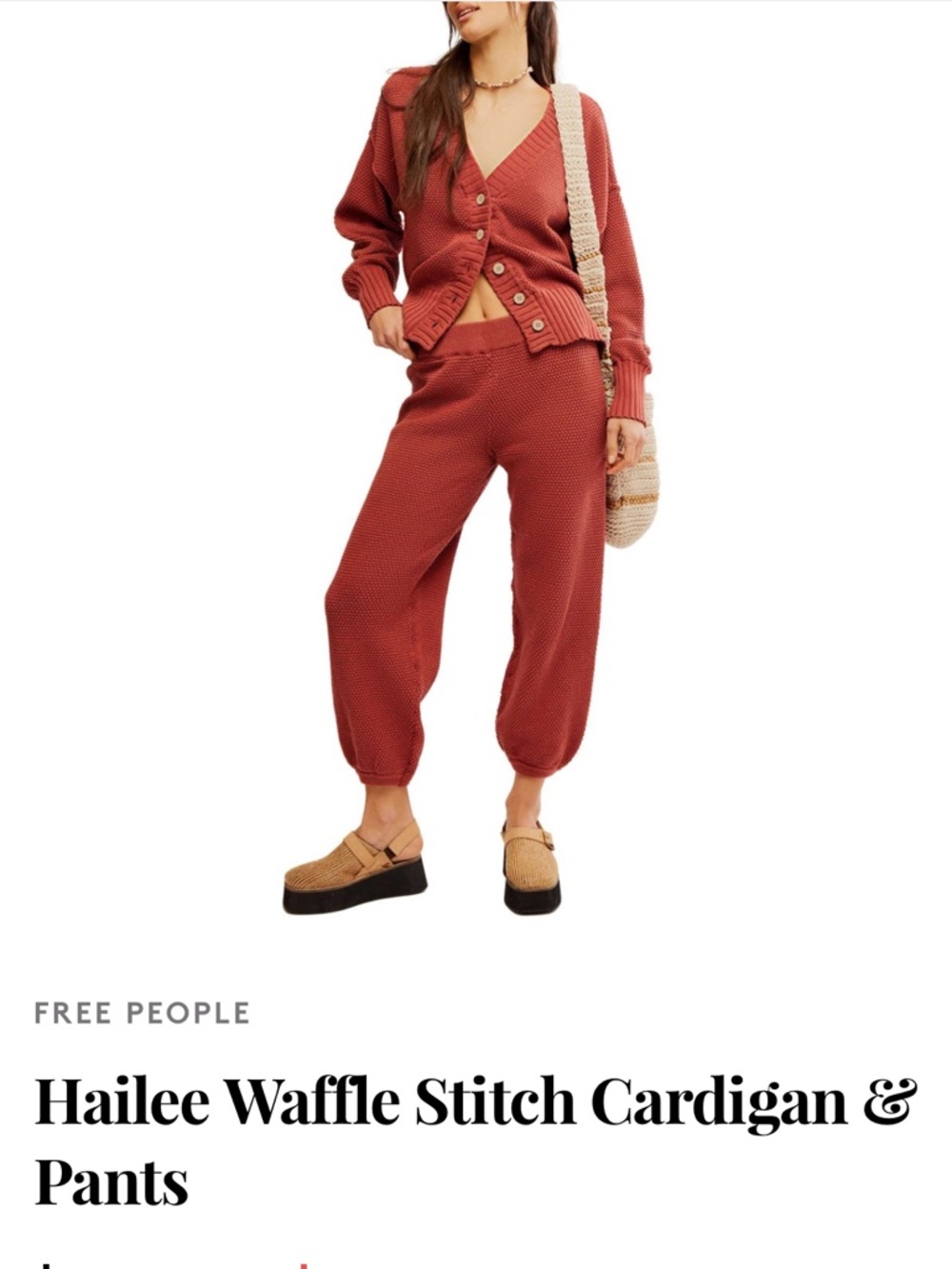 Free People Beach Haile Waffle Stitch Cardigan & Pants Set S